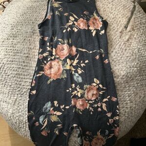 Fashion Nova Floral Sleeveless Romper - Dark Gray and Pink